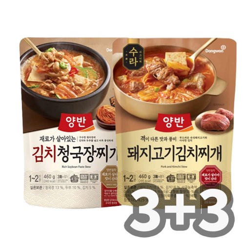 동원 양반 김치 청국장찌개 3개 + 수라 돼지고기 김치찌개 3개